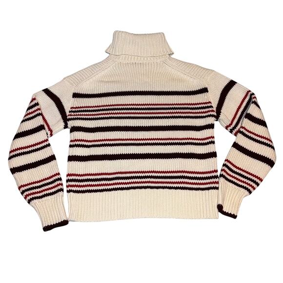 Madewell Red Cream Stripe Cotton Turtleneck Sweater L Cozy Fall Winter NWT - Picture 6 of 9